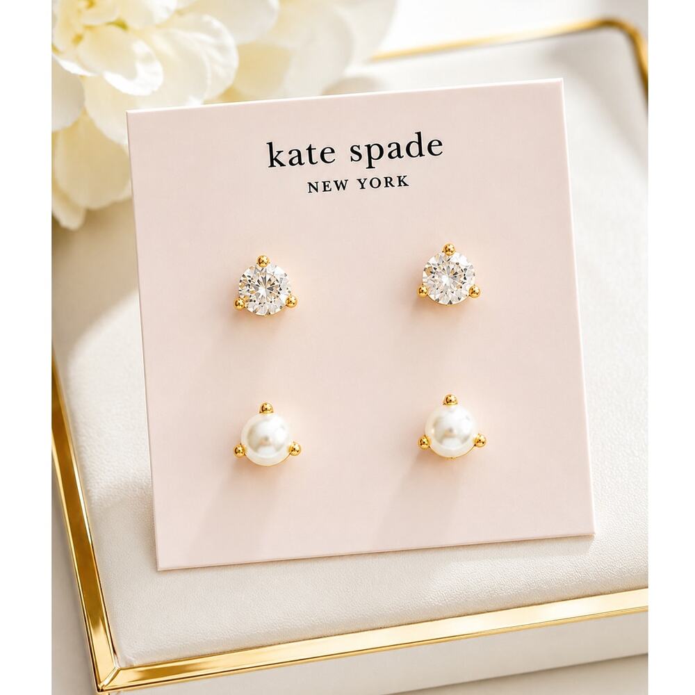 Kate Spade NY Rise and Shine Stud Earrings Set of 2 Cream/Clear Costume Jewelry